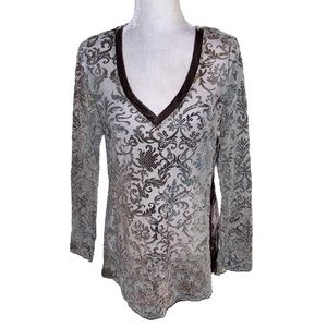 Anthro Aratta Silent Journey Metallic Velvet Velour Semi Sheer Printed Top - S